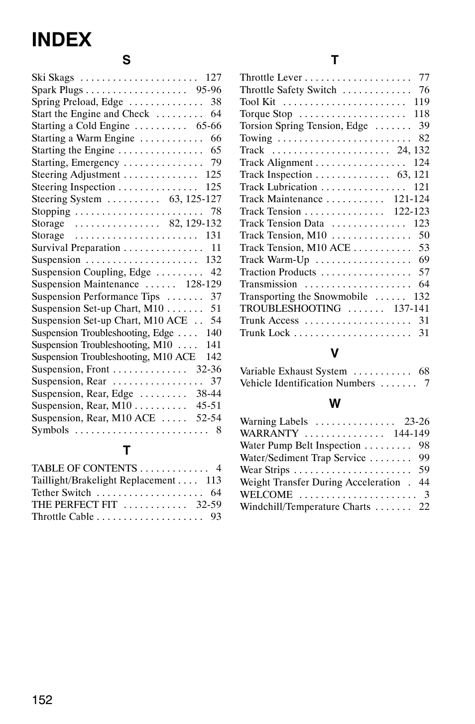 Index | Polaris 340 Edge User Manual | Page 154 / 155