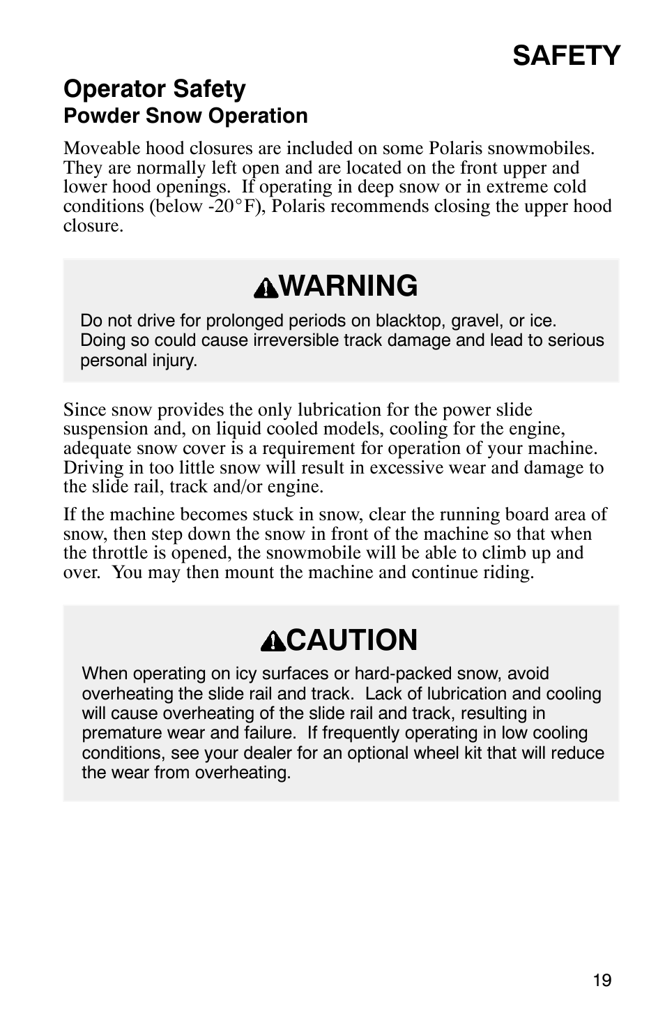 Warning, Caution, Safety | Operator safety | Polaris 340 Edge User Manual | Page 21 / 155