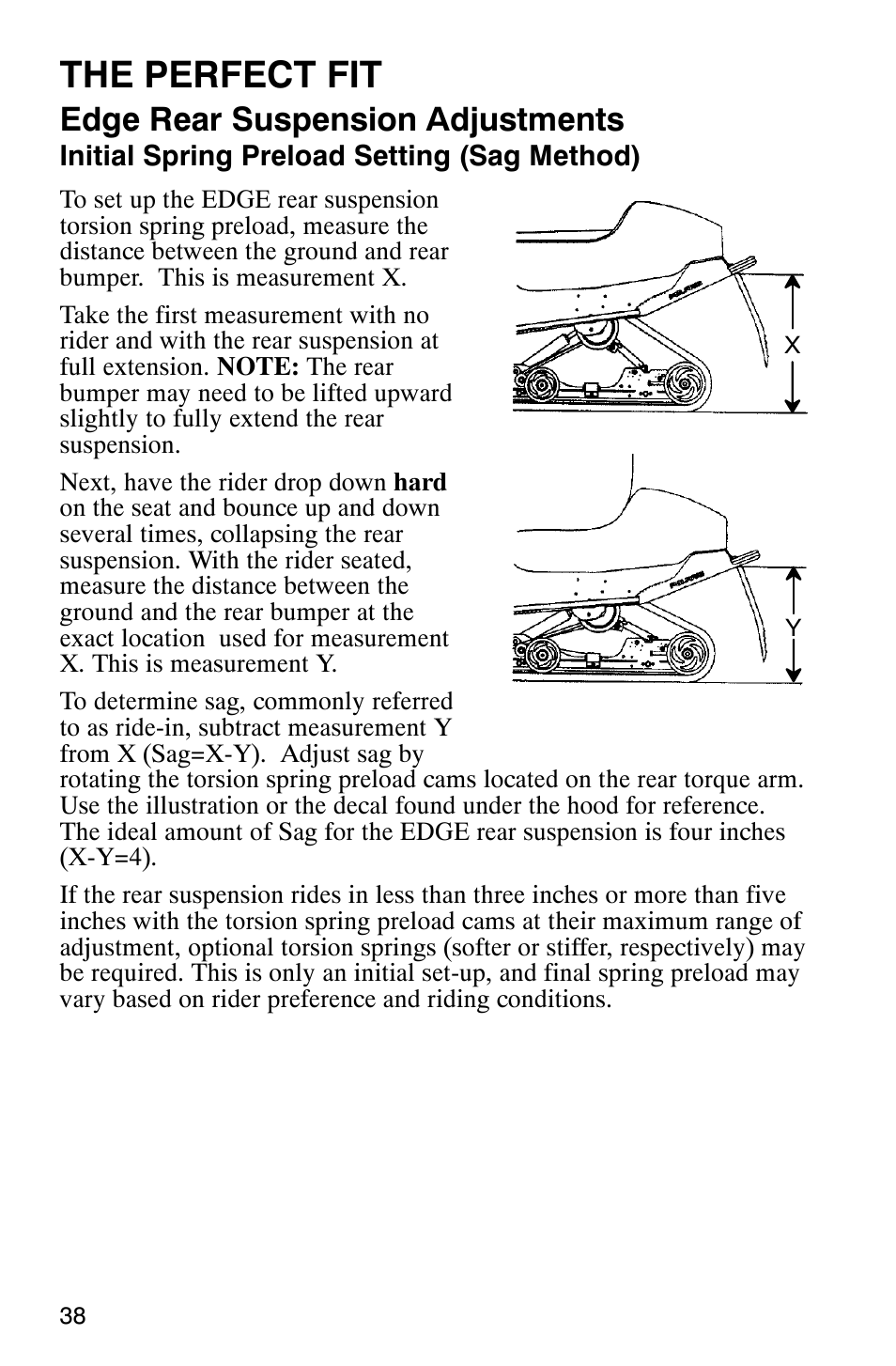 The perfect fit, Edge rear suspension adjustments | Polaris 340 Edge User Manual | Page 40 / 155