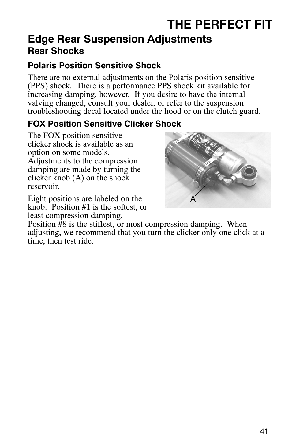 The perfect fit, Edge rear suspension adjustments | Polaris 340 Edge User Manual | Page 43 / 155