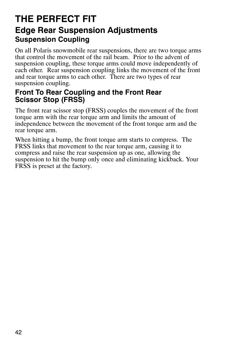 The perfect fit, Edge rear suspension adjustments | Polaris 340 Edge User Manual | Page 44 / 155