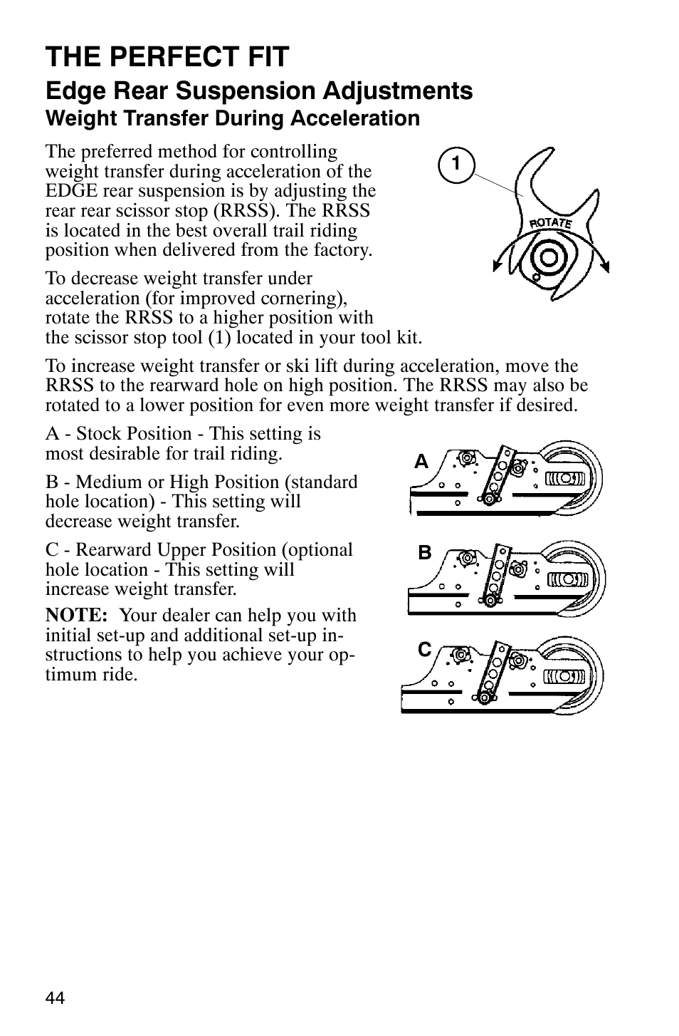 The perfect fit, Edge rear suspension adjustments | Polaris 340 Edge User Manual | Page 46 / 155