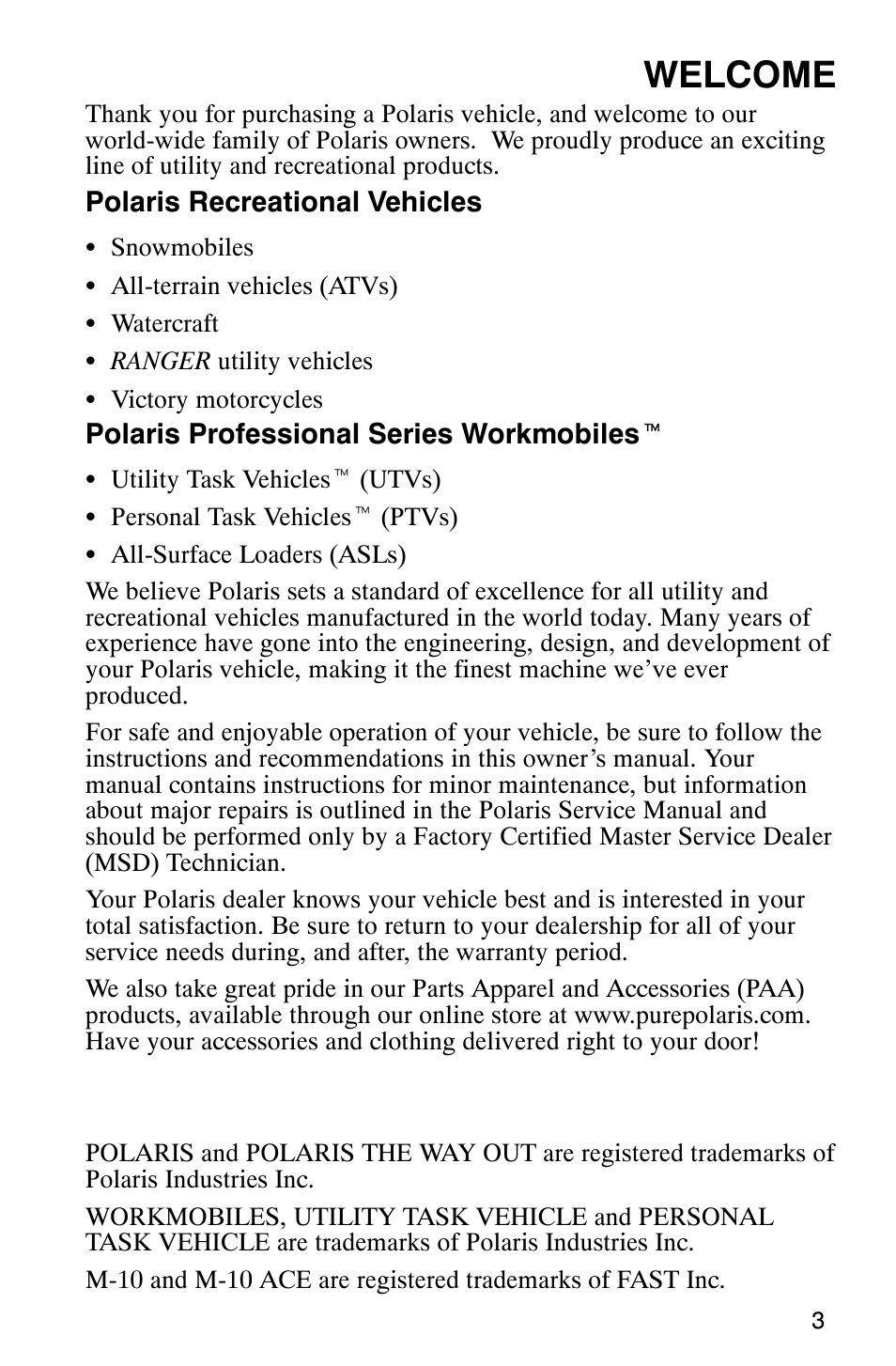 Welcome | Polaris 340 Edge User Manual | Page 5 / 155