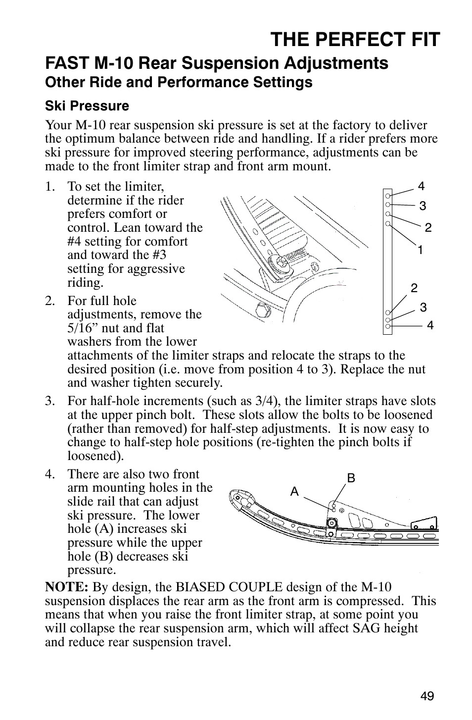 The perfect fit, Fast m-10 rear suspension adjustments | Polaris 340 Edge User Manual | Page 51 / 155