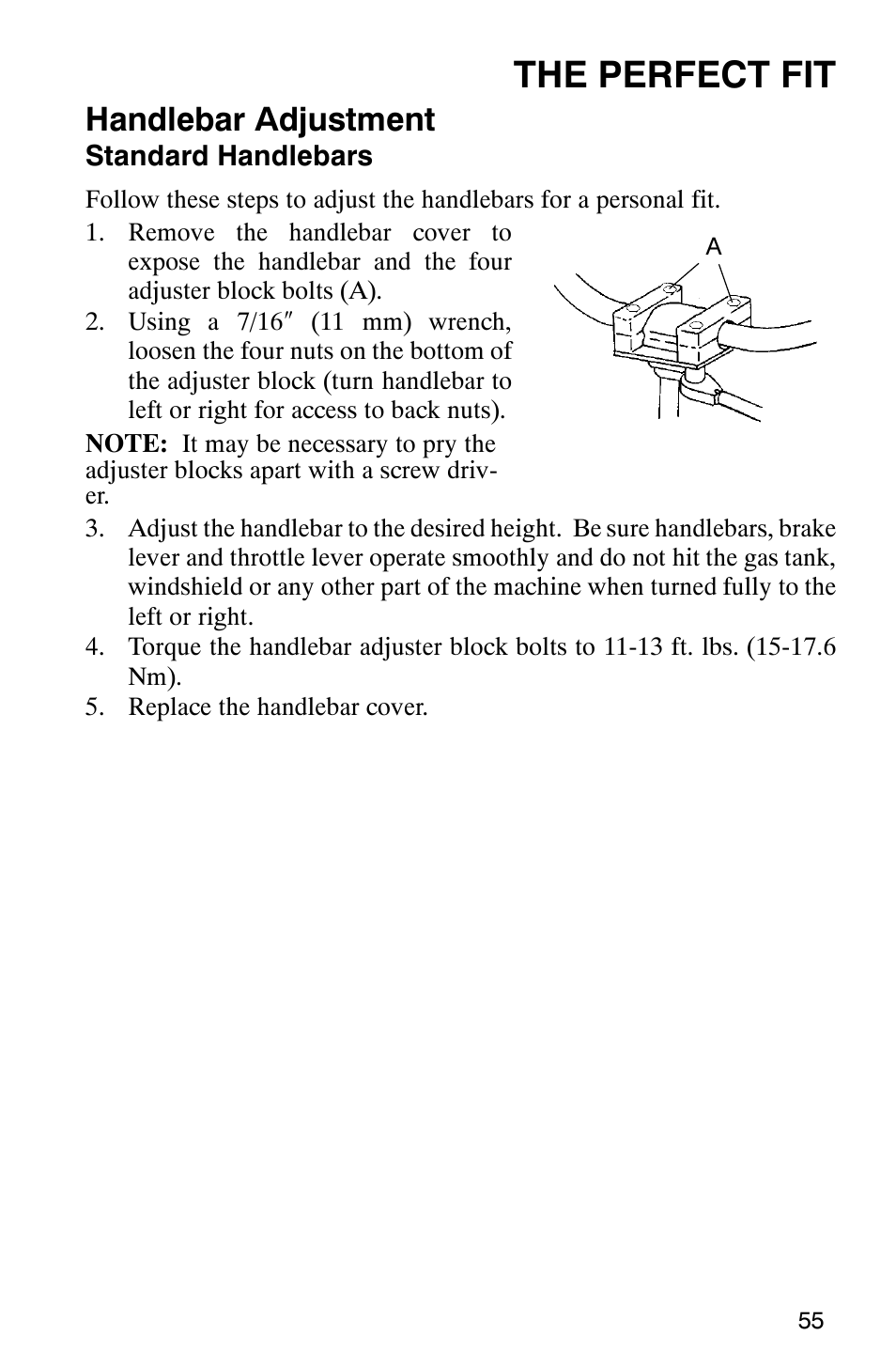 The perfect fit, Handlebar adjustment | Polaris 340 Edge User Manual | Page 57 / 155