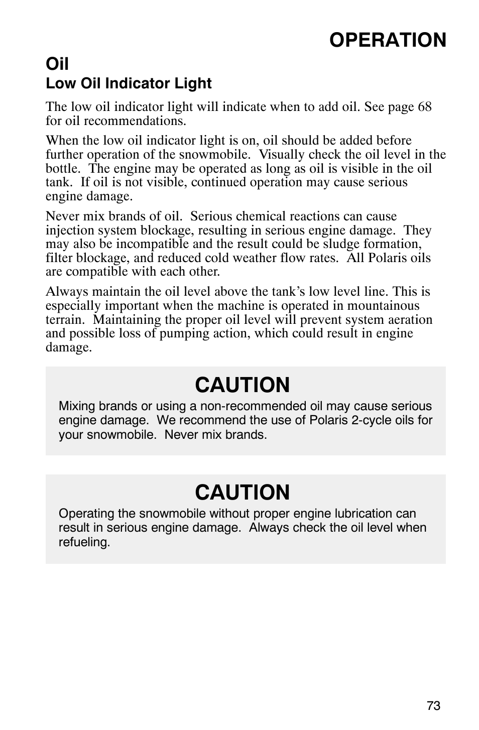 Caution, Operation | Polaris 340 Edge User Manual | Page 75 / 155