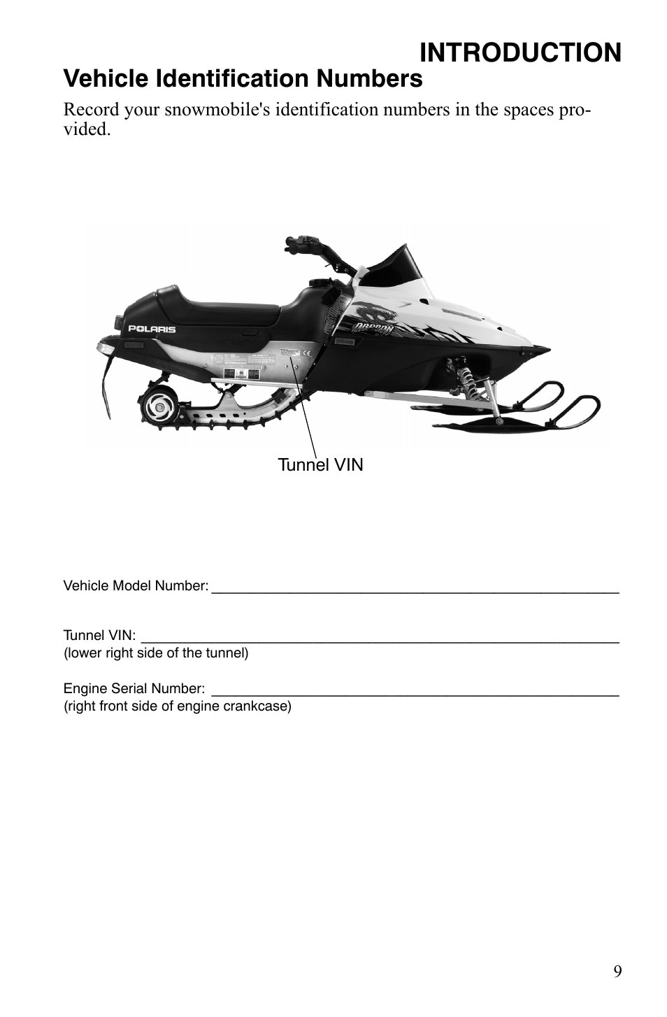 Introduction, Vehicle identification numbers | Polaris 120 Dragon User Manual | Page 13 / 101