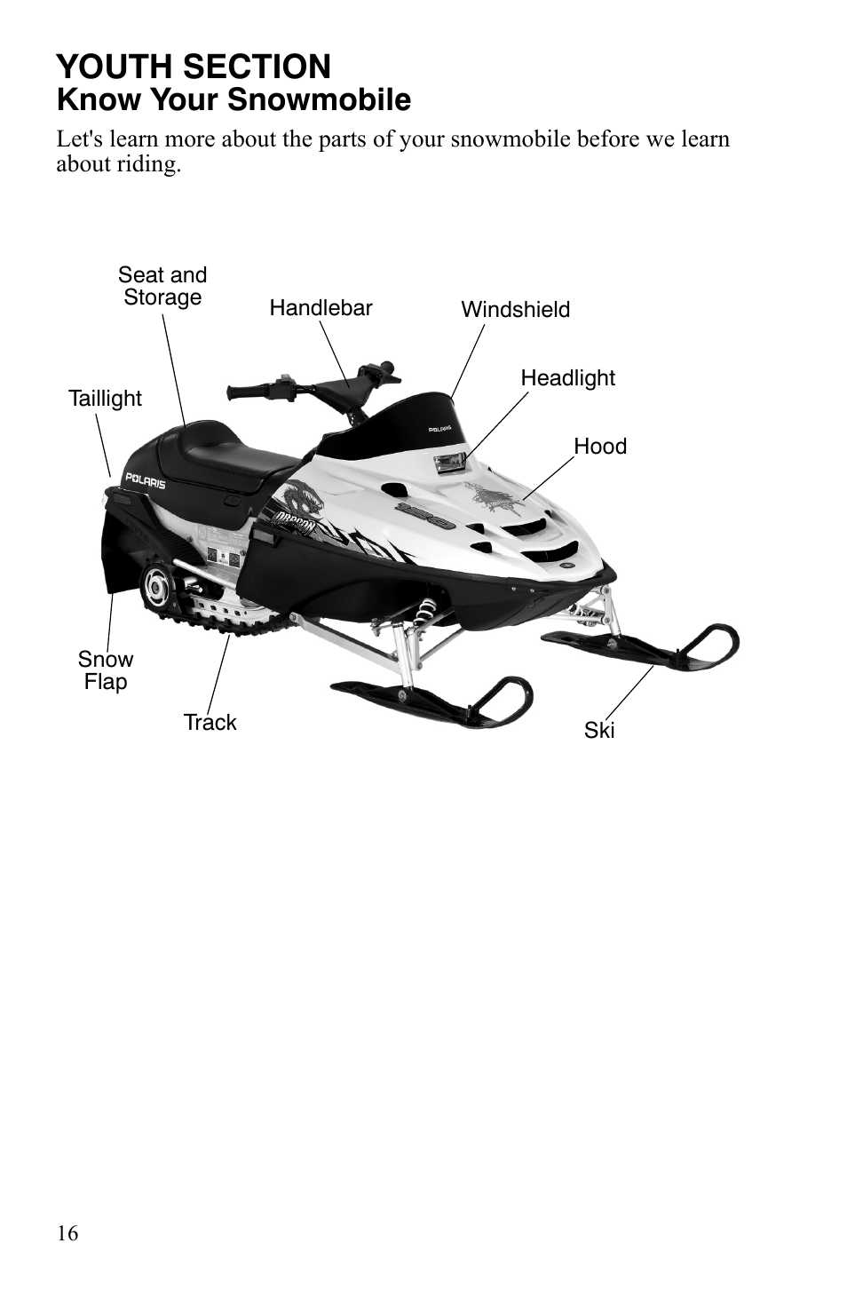 Know your snowmobile | Polaris 120 Dragon User Manual | Page 20 / 101