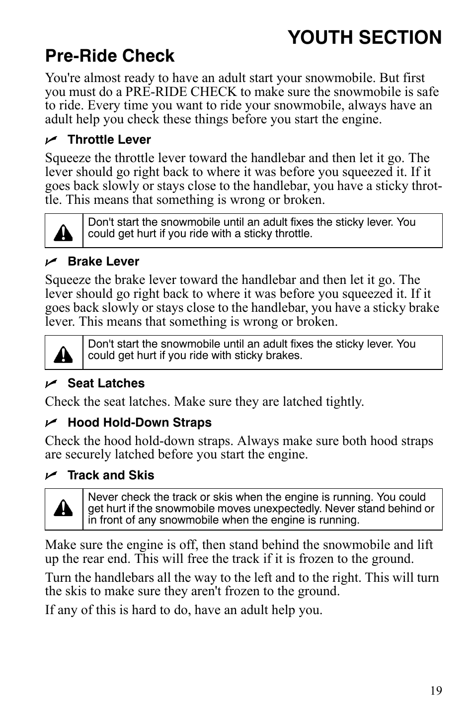 Pre-ride check | Polaris 120 Dragon User Manual | Page 23 / 101