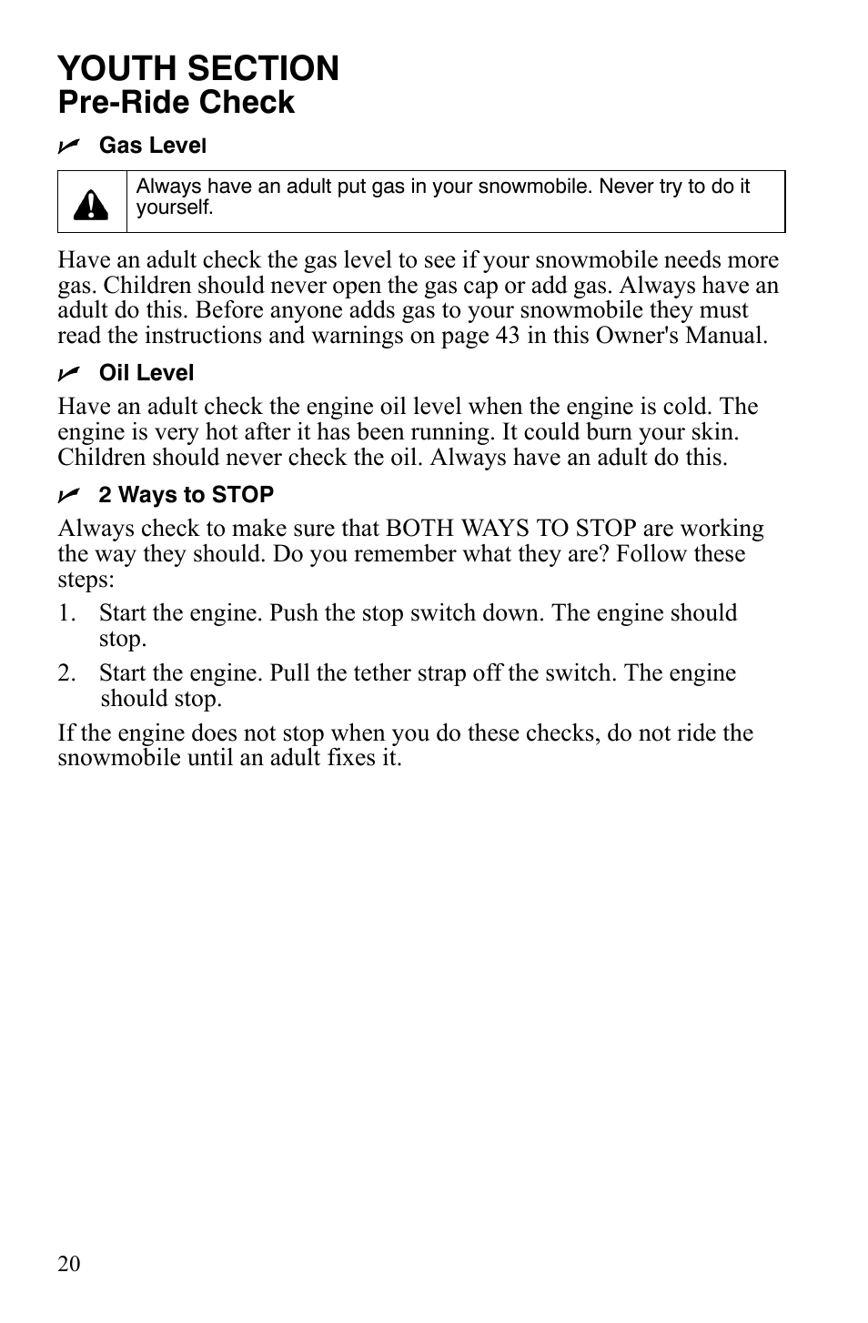 Pre-ride check | Polaris 120 Dragon User Manual | Page 24 / 101