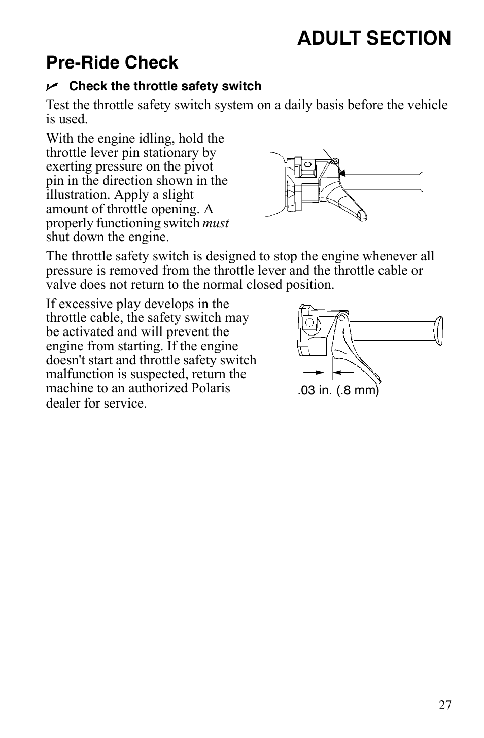 Pre-ride check | Polaris 120 Dragon User Manual | Page 31 / 101