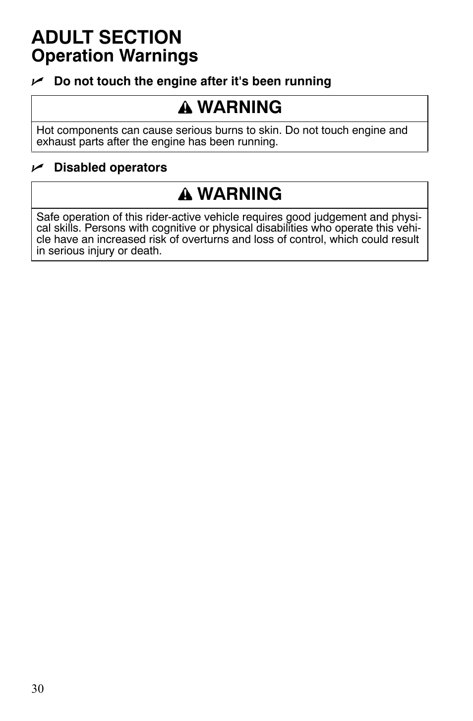 Operation warnings, Warning | Polaris 120 Dragon User Manual | Page 34 / 101