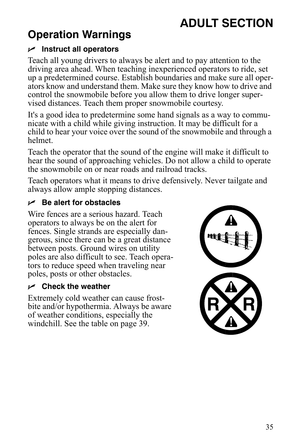 Operation warnings | Polaris 120 Dragon User Manual | Page 39 / 101