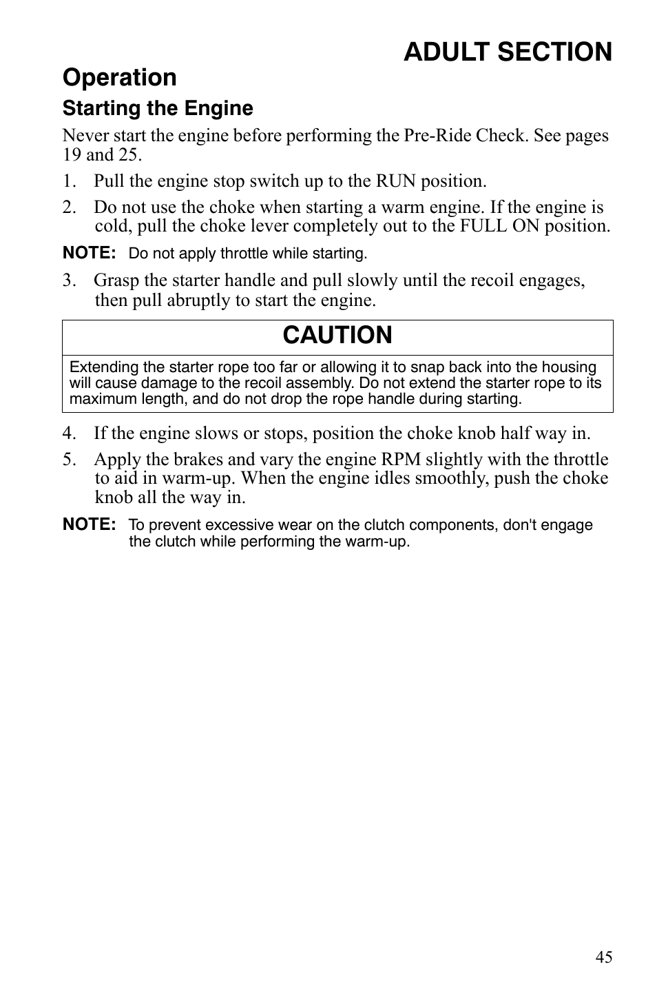 Operation, Caution | Polaris 120 Dragon User Manual | Page 49 / 101