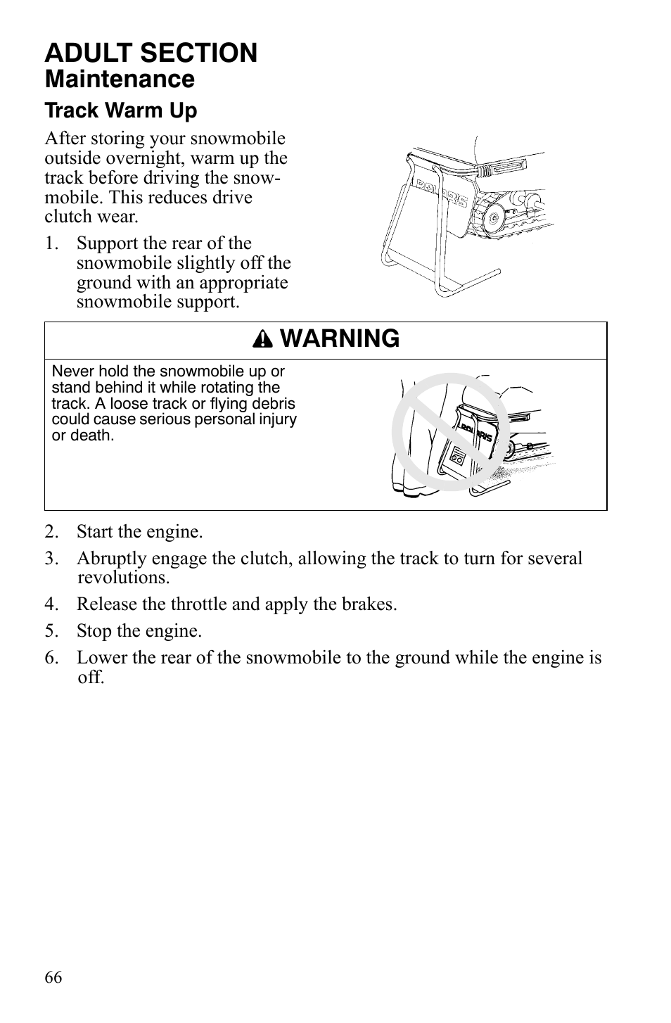 Maintenance, Warning | Polaris 120 Dragon User Manual | Page 70 / 101