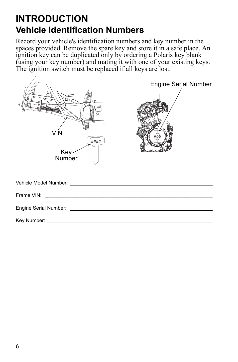 Introduction, Vehicle identification numbers | Polaris Sportsman 550 EFI User Manual | Page 10 / 155