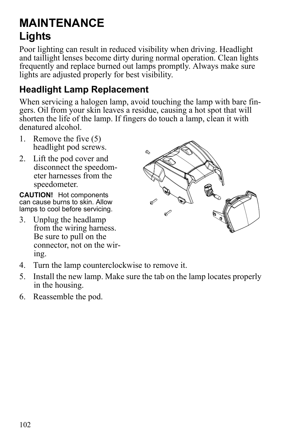 Maintenance, Lights | Polaris Sportsman 550 EFI User Manual | Page 106 / 155