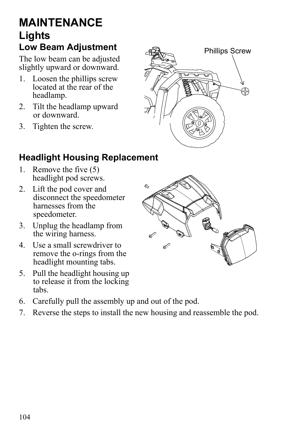 Maintenance, Lights | Polaris Sportsman 550 EFI User Manual | Page 108 / 155