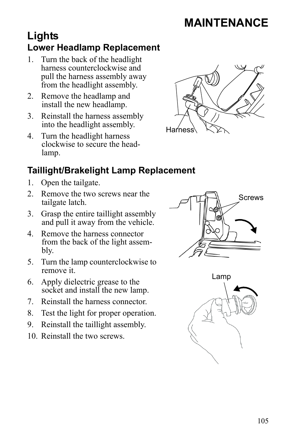 Maintenance, Lights | Polaris Sportsman 550 EFI User Manual | Page 109 / 155