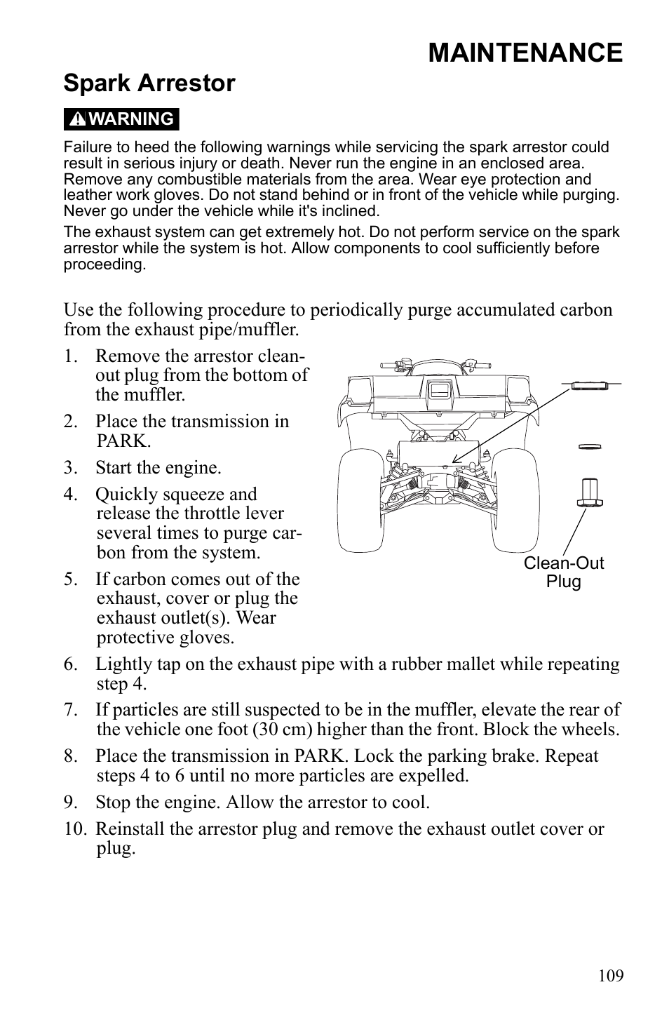 Maintenance, Spark arrestor | Polaris Sportsman 550 EFI User Manual | Page 113 / 155