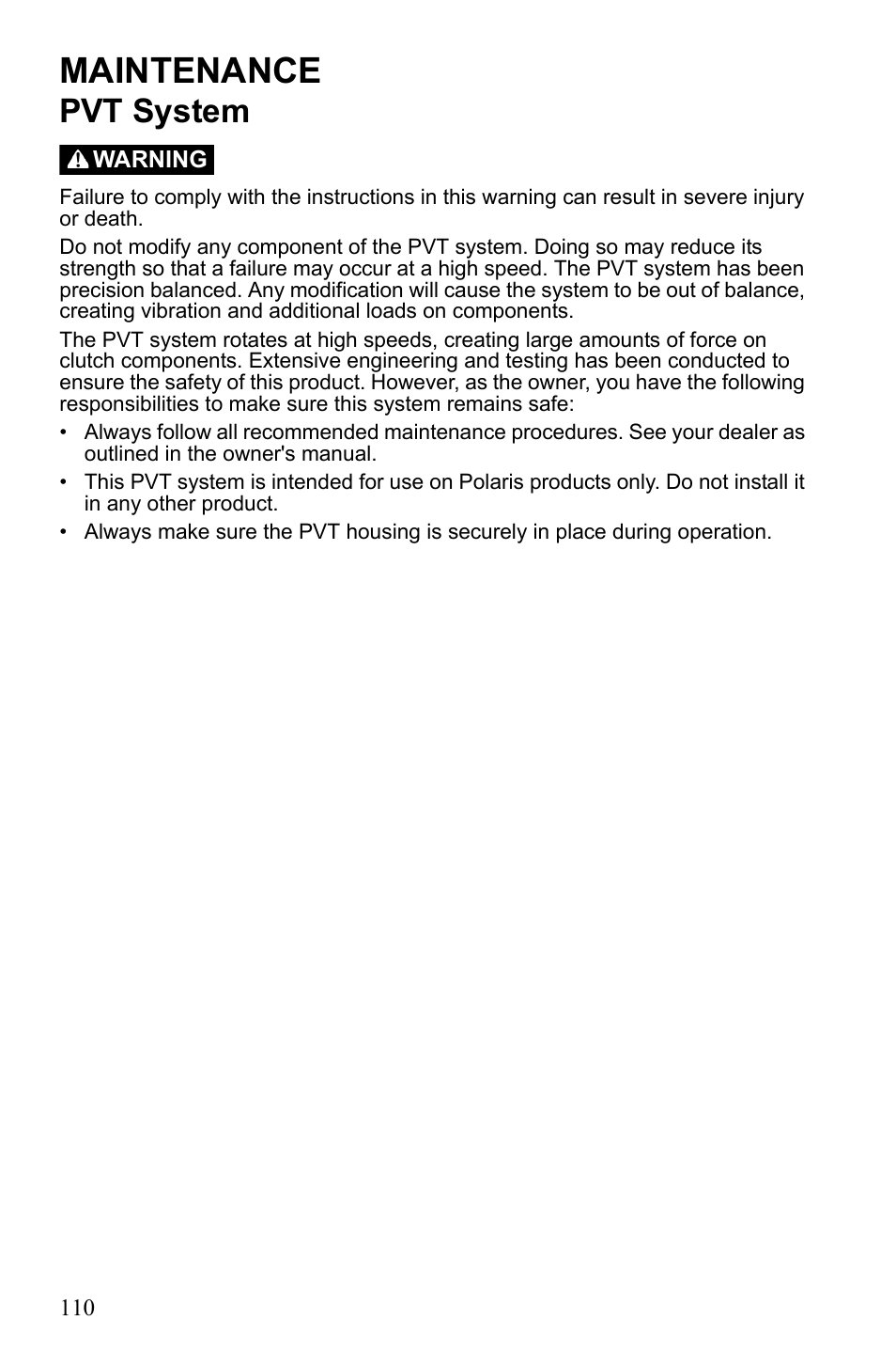 Maintenance, Pvt system | Polaris Sportsman 550 EFI User Manual | Page 114 / 155