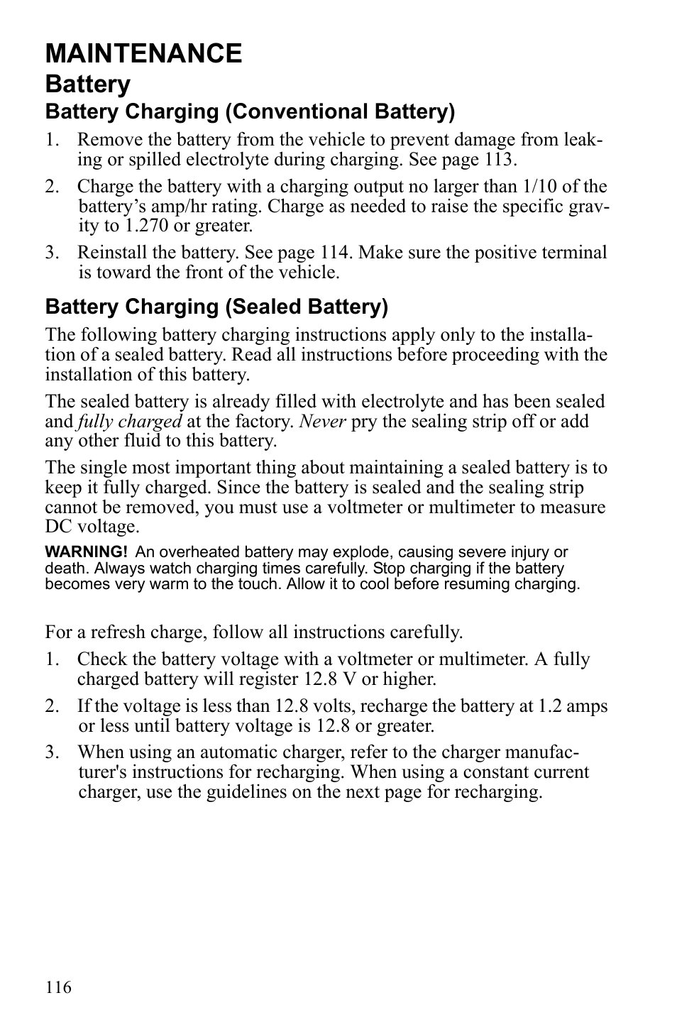 Maintenance, Battery | Polaris Sportsman 550 EFI User Manual | Page 120 / 155