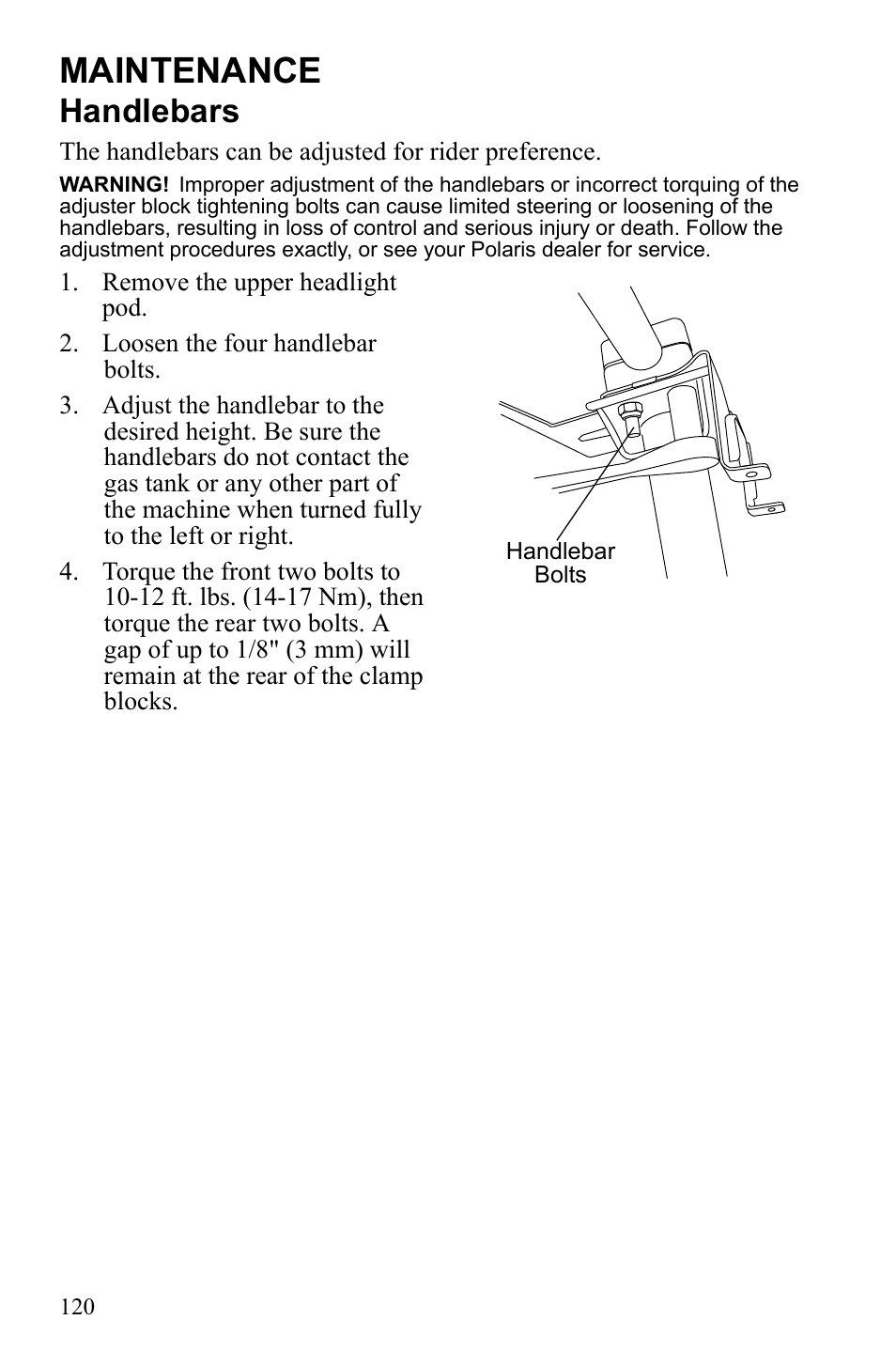 Maintenance, Handlebars | Polaris Sportsman 550 EFI User Manual | Page 124 / 155