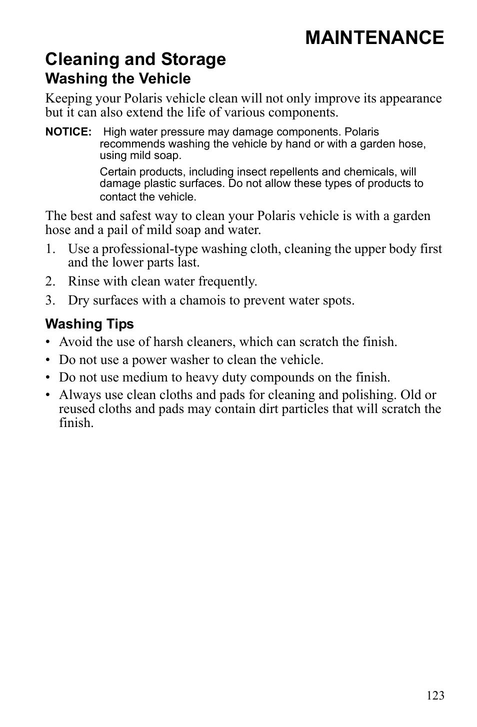 Maintenance, Cleaning and storage | Polaris Sportsman 550 EFI User Manual | Page 127 / 155