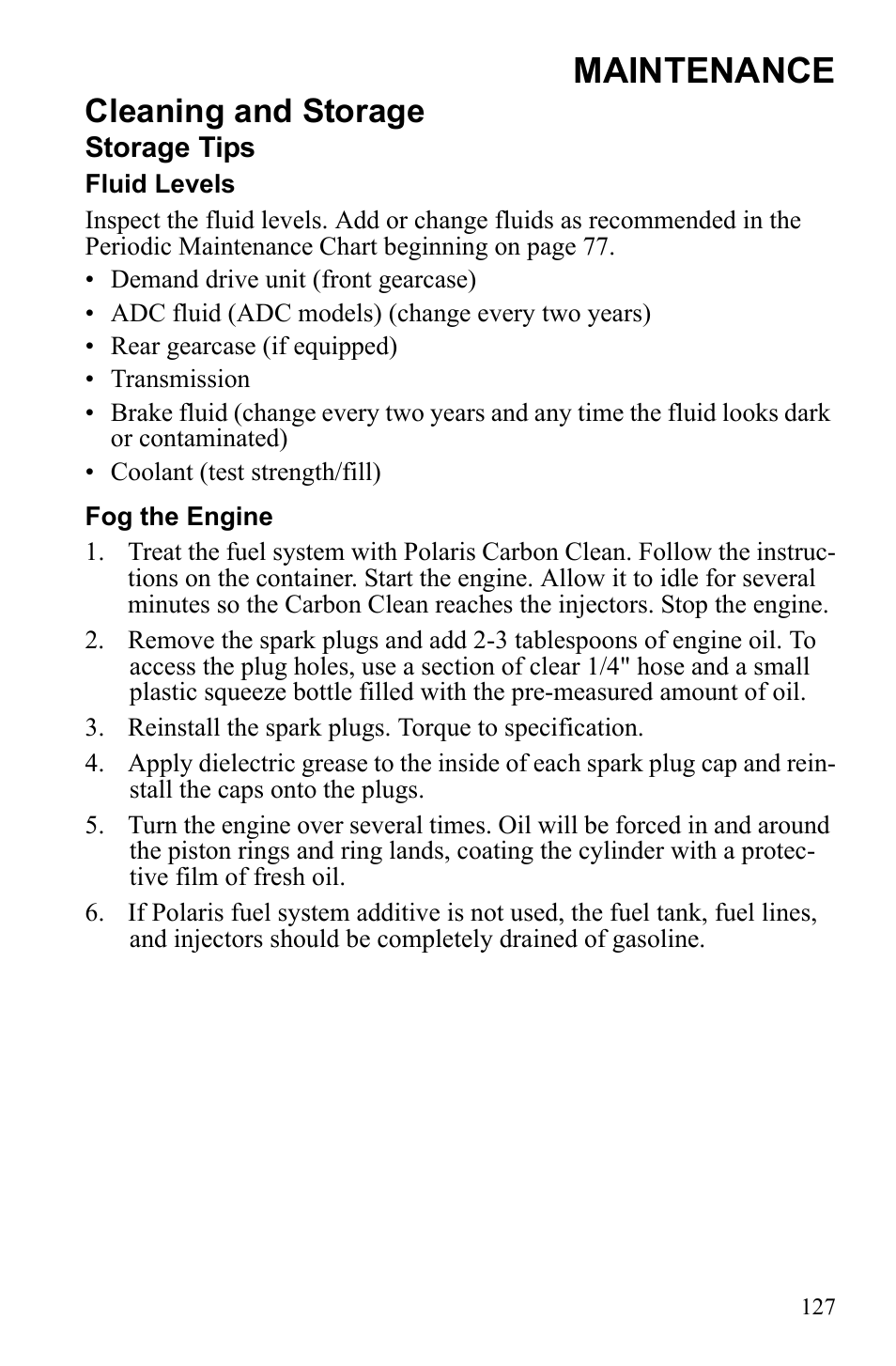 Maintenance, Cleaning and storage | Polaris Sportsman 550 EFI User Manual | Page 131 / 155