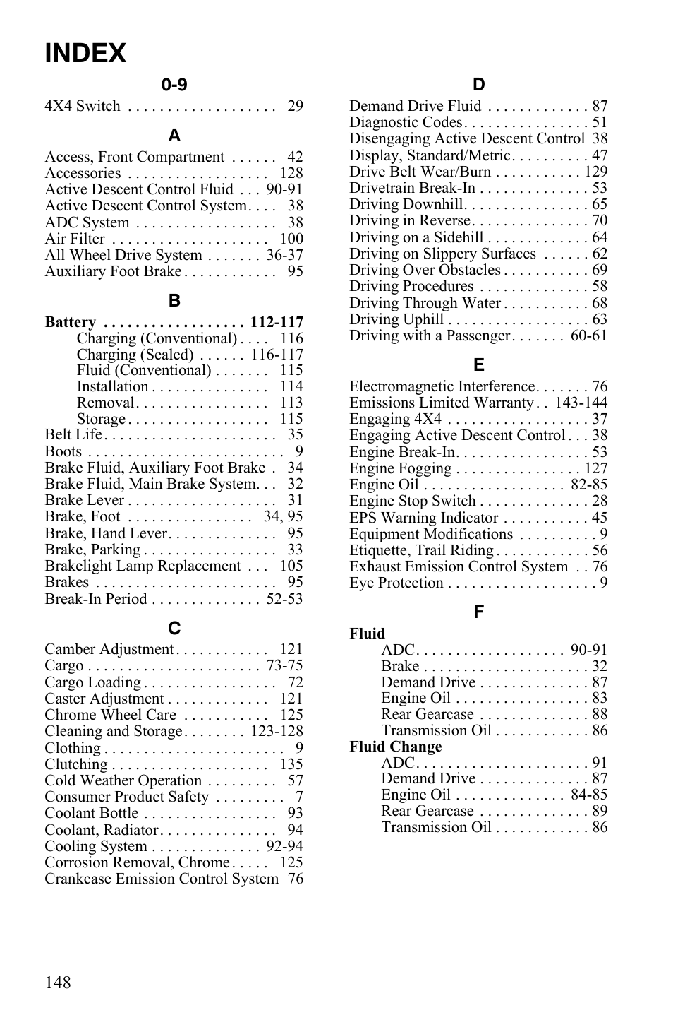 Index | Polaris Sportsman 550 EFI User Manual | Page 152 / 155