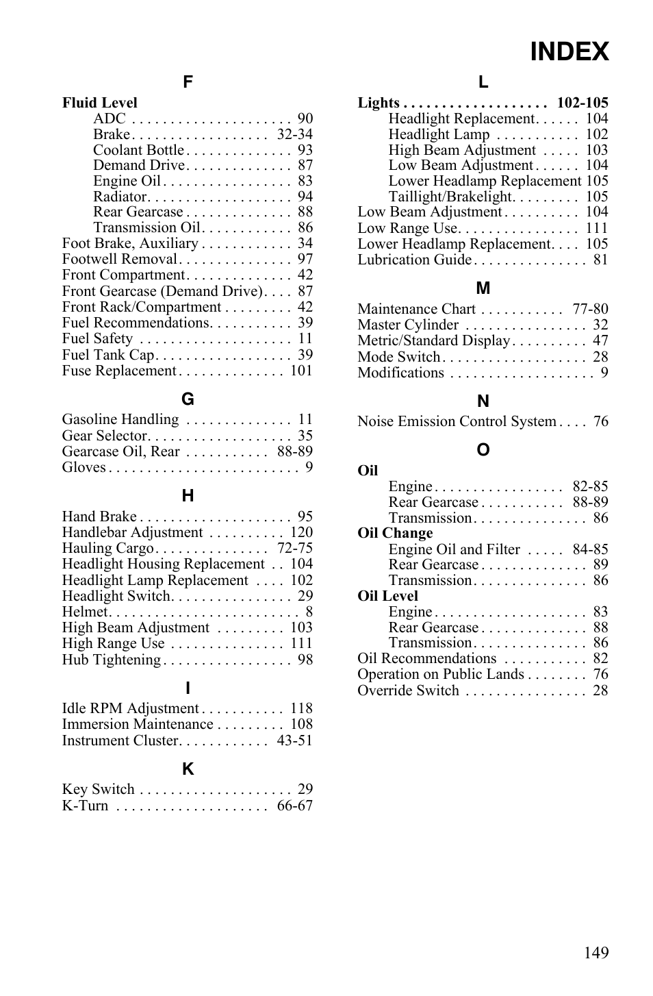 Index | Polaris Sportsman 550 EFI User Manual | Page 153 / 155