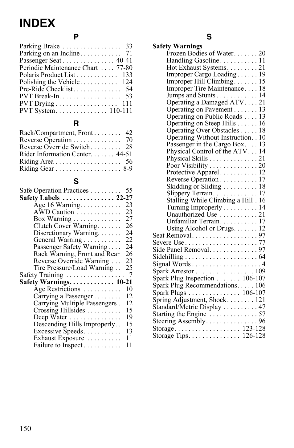 Index | Polaris Sportsman 550 EFI User Manual | Page 154 / 155