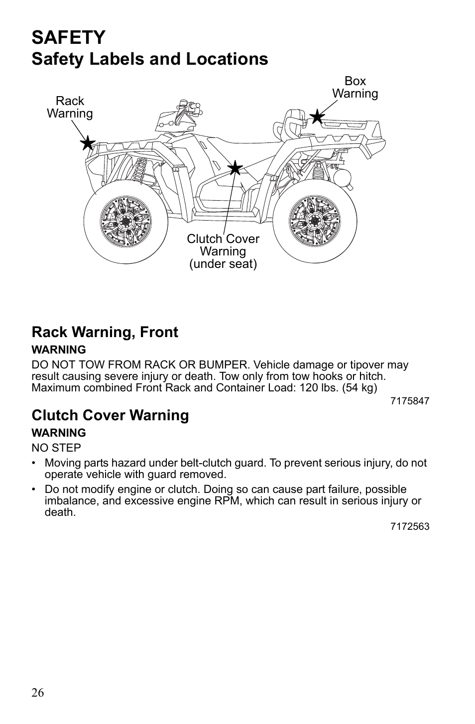 Safety, Safety labels and locations | Polaris Sportsman 550 EFI User Manual | Page 30 / 155