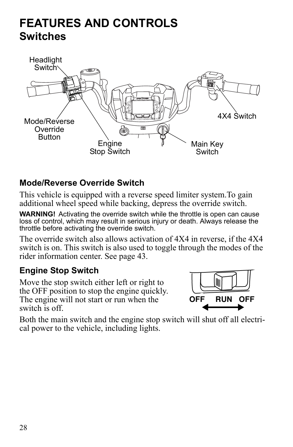 Features and controls, Switches | Polaris Sportsman 550 EFI User Manual | Page 32 / 155