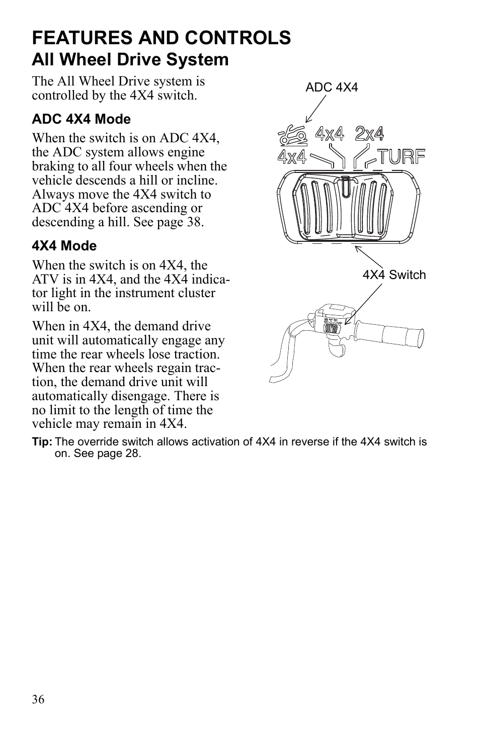 Features and controls, All wheel drive system | Polaris Sportsman 550 EFI User Manual | Page 40 / 155