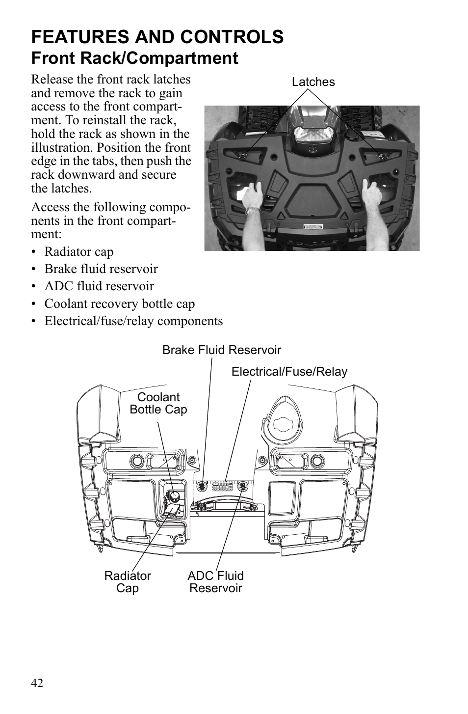 Features and controls, Front rack/compartment | Polaris Sportsman 550 EFI User Manual | Page 46 / 155