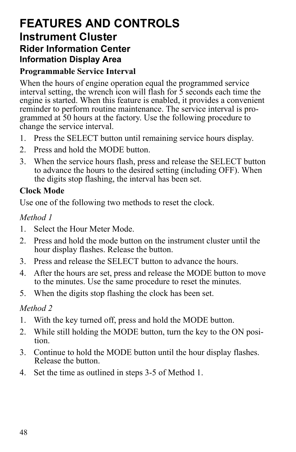 Features and controls, Instrument cluster | Polaris Sportsman 550 EFI User Manual | Page 52 / 155