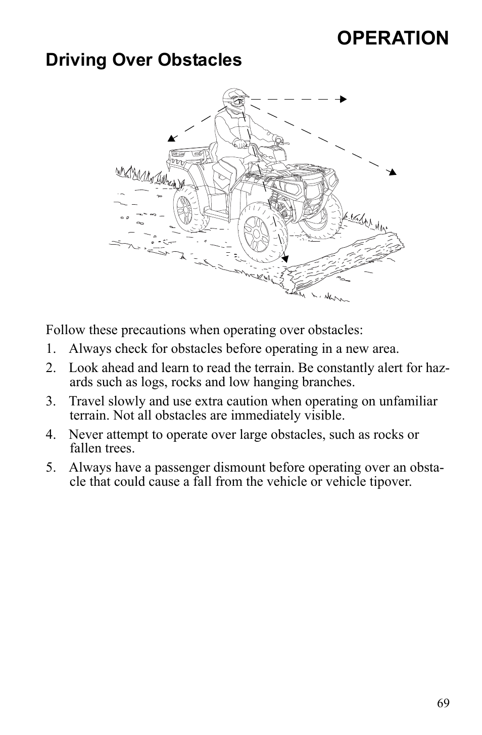 Operation, Driving over obstacles | Polaris Sportsman 550 EFI User Manual | Page 73 / 155