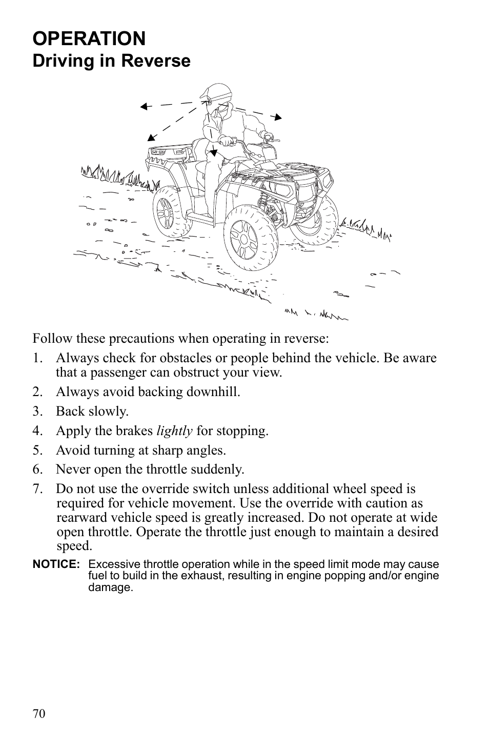 Operation, Driving in reverse | Polaris Sportsman 550 EFI User Manual | Page 74 / 155