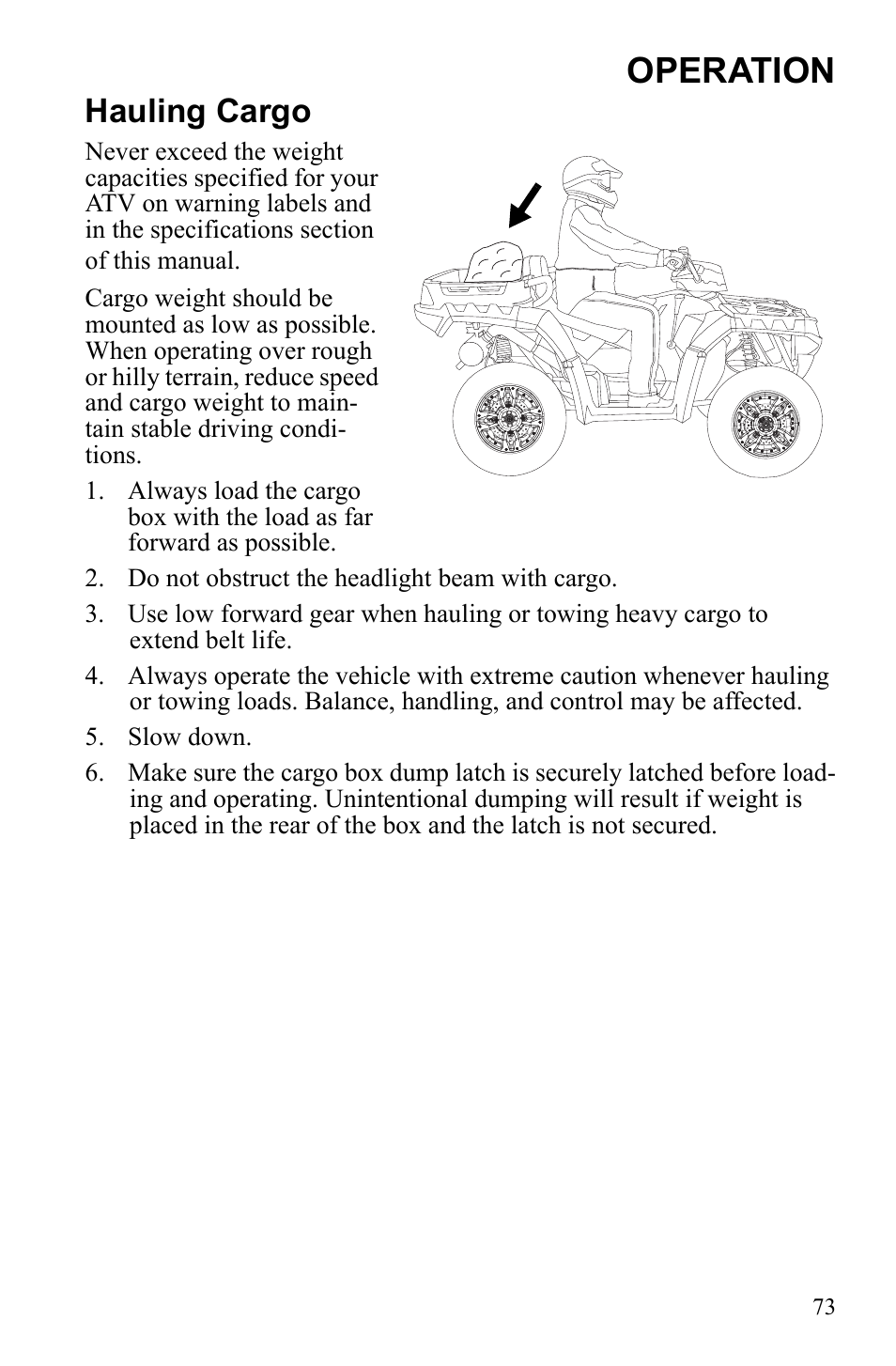 Operation, Hauling cargo | Polaris Sportsman 550 EFI User Manual | Page 77 / 155