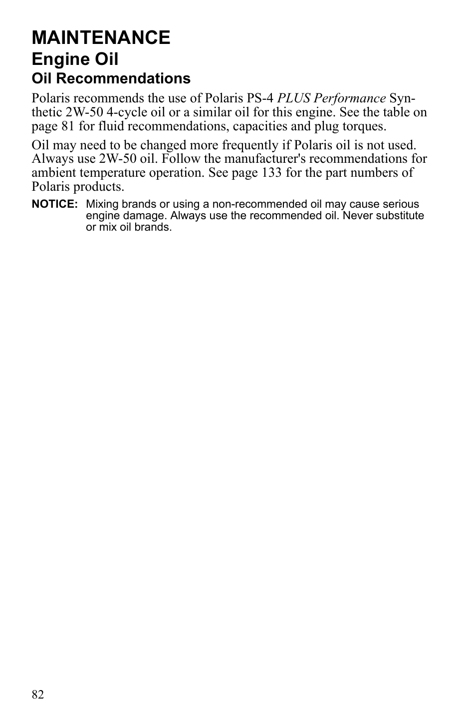 Maintenance, Engine oil | Polaris Sportsman 550 EFI User Manual | Page 86 / 155