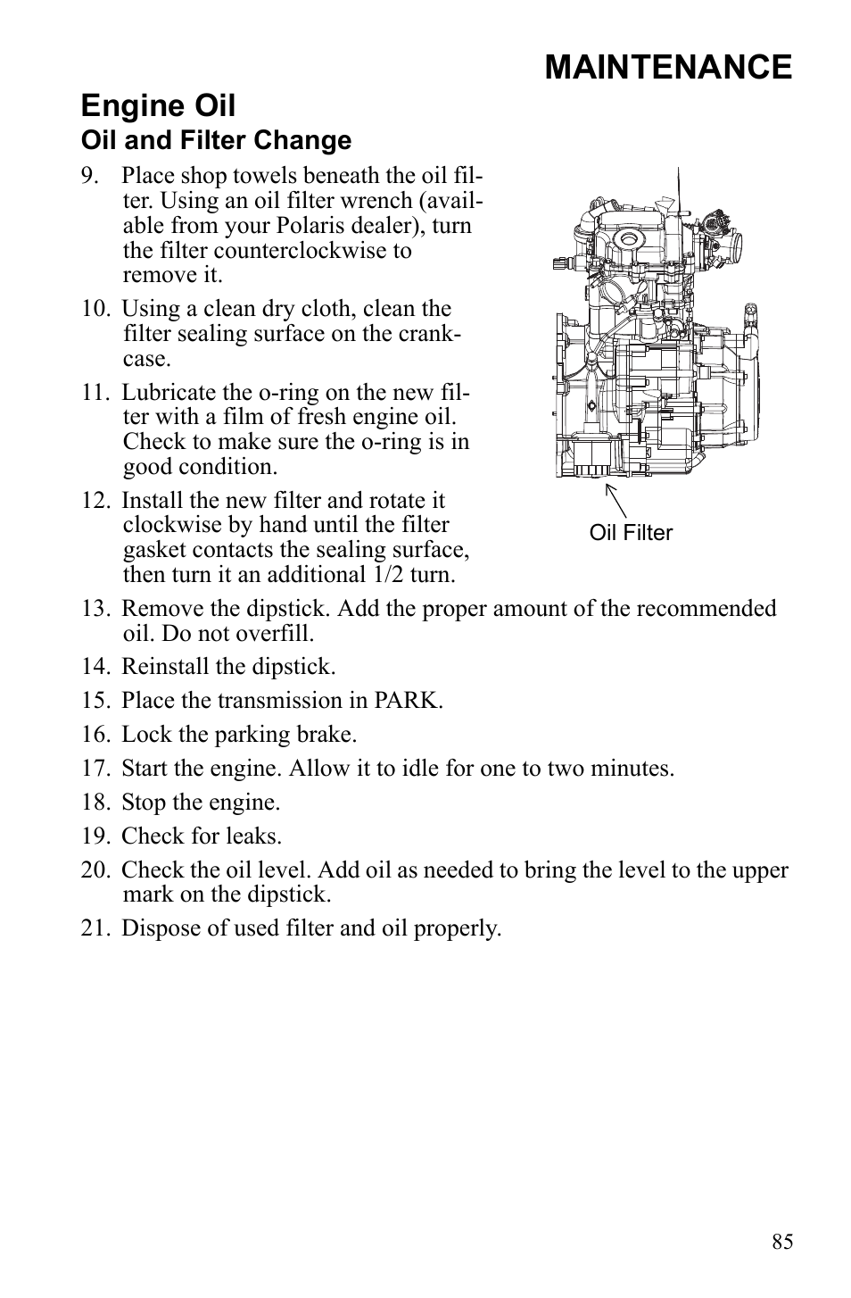 Maintenance, Engine oil | Polaris Sportsman 550 EFI User Manual | Page 89 / 155