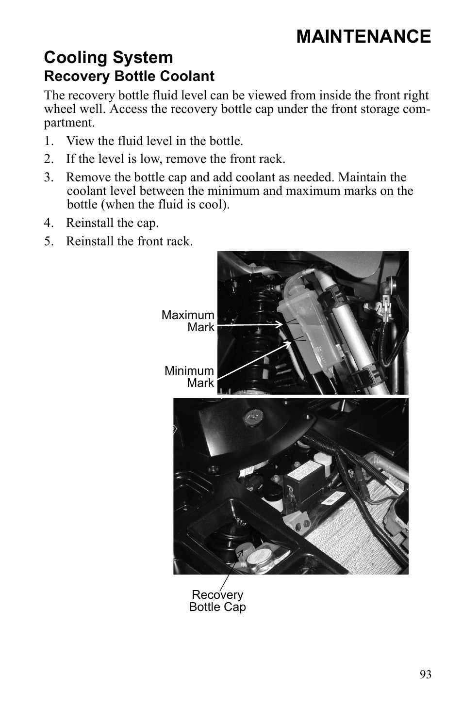 Maintenance, Cooling system | Polaris Sportsman 550 EFI User Manual | Page 97 / 155