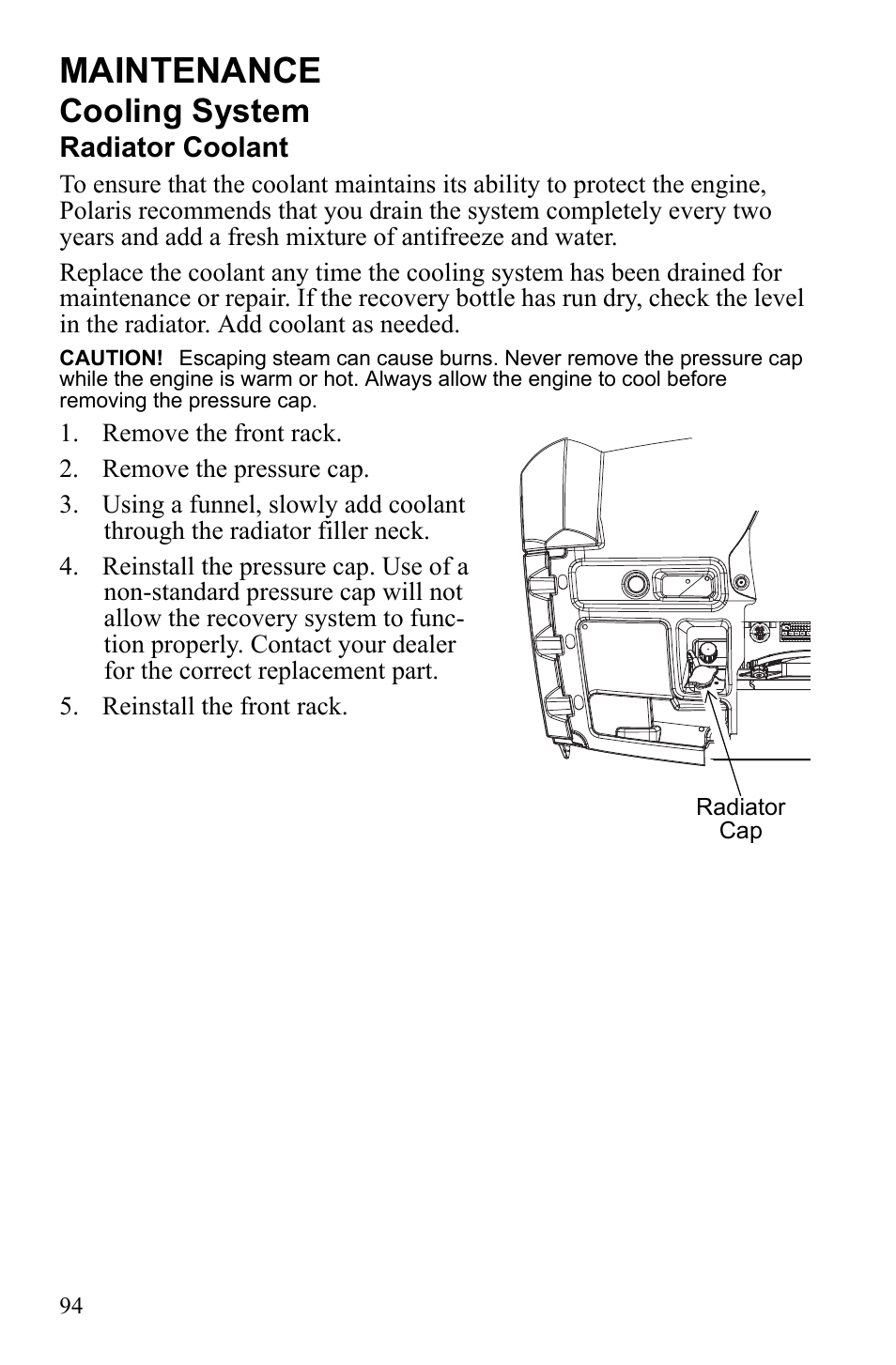 Maintenance, Cooling system | Polaris Sportsman 550 EFI User Manual | Page 98 / 155