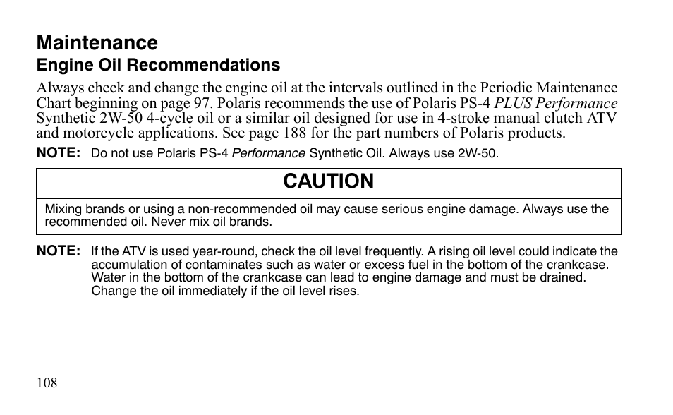 Maintenance, Caution | Polaris Outlaw 525 IRS User Manual | Page 111 / 220