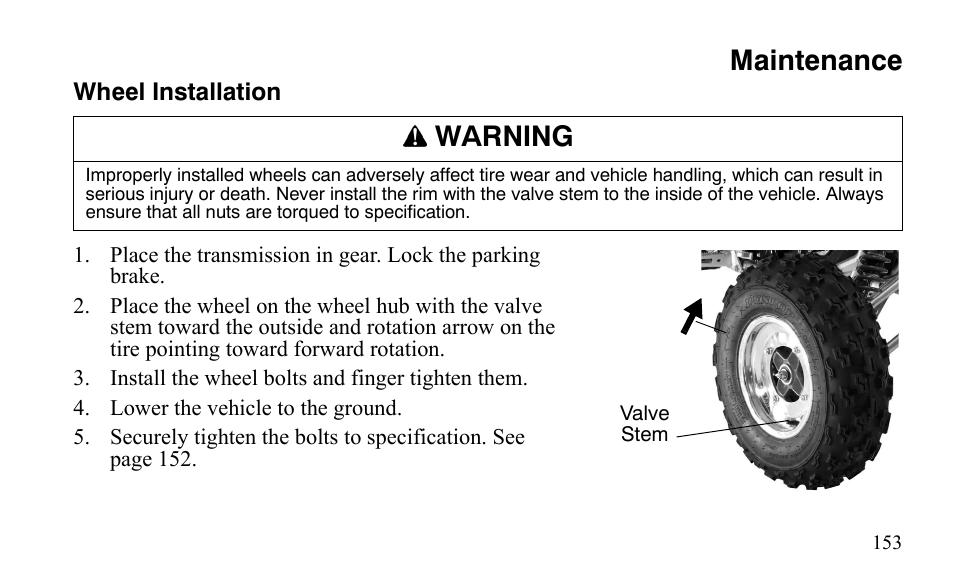 Maintenance, Warning | Polaris Outlaw 525 IRS User Manual | Page 156 / 220