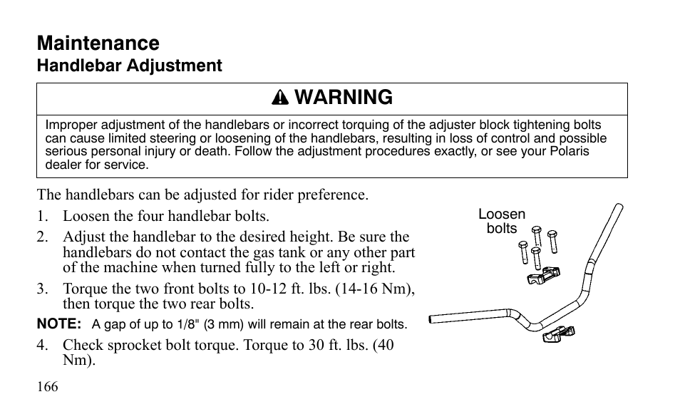 Maintenance, Warning | Polaris Outlaw 525 IRS User Manual | Page 169 / 220