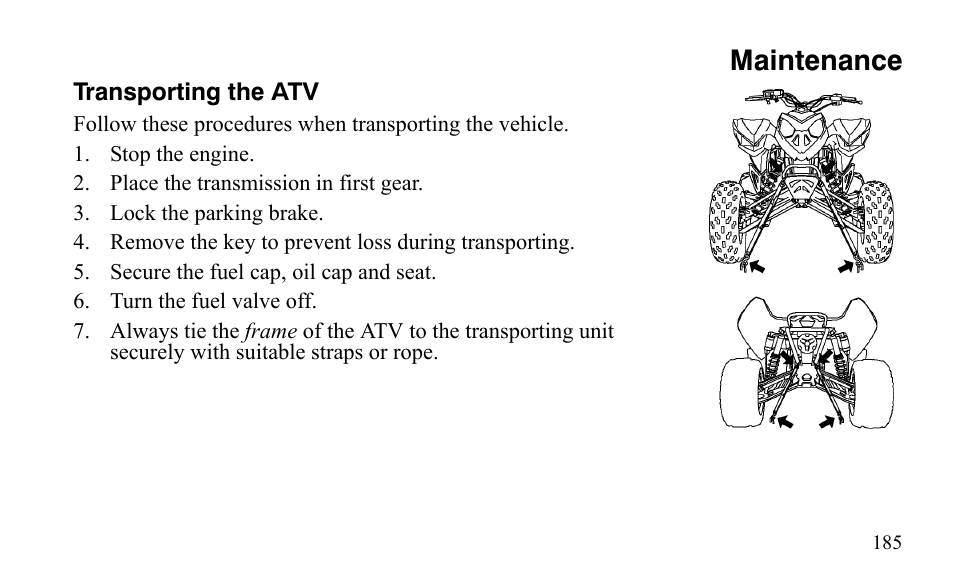 Maintenance | Polaris Outlaw 525 IRS User Manual | Page 188 / 220