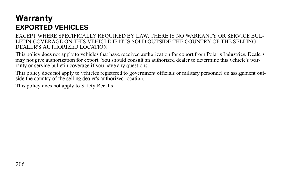 Warranty | Polaris Outlaw 525 IRS User Manual | Page 209 / 220