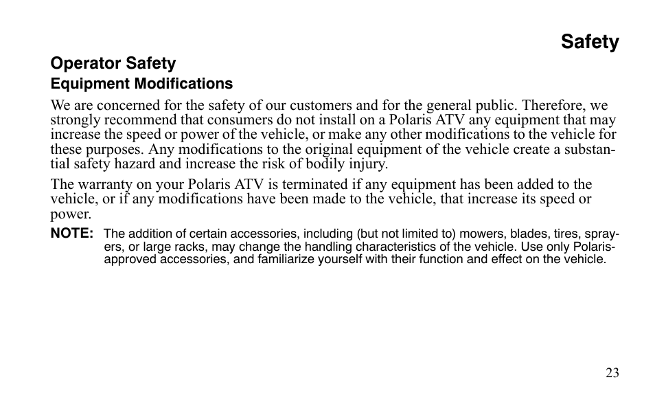 Safety | Polaris Outlaw 525 IRS User Manual | Page 26 / 220